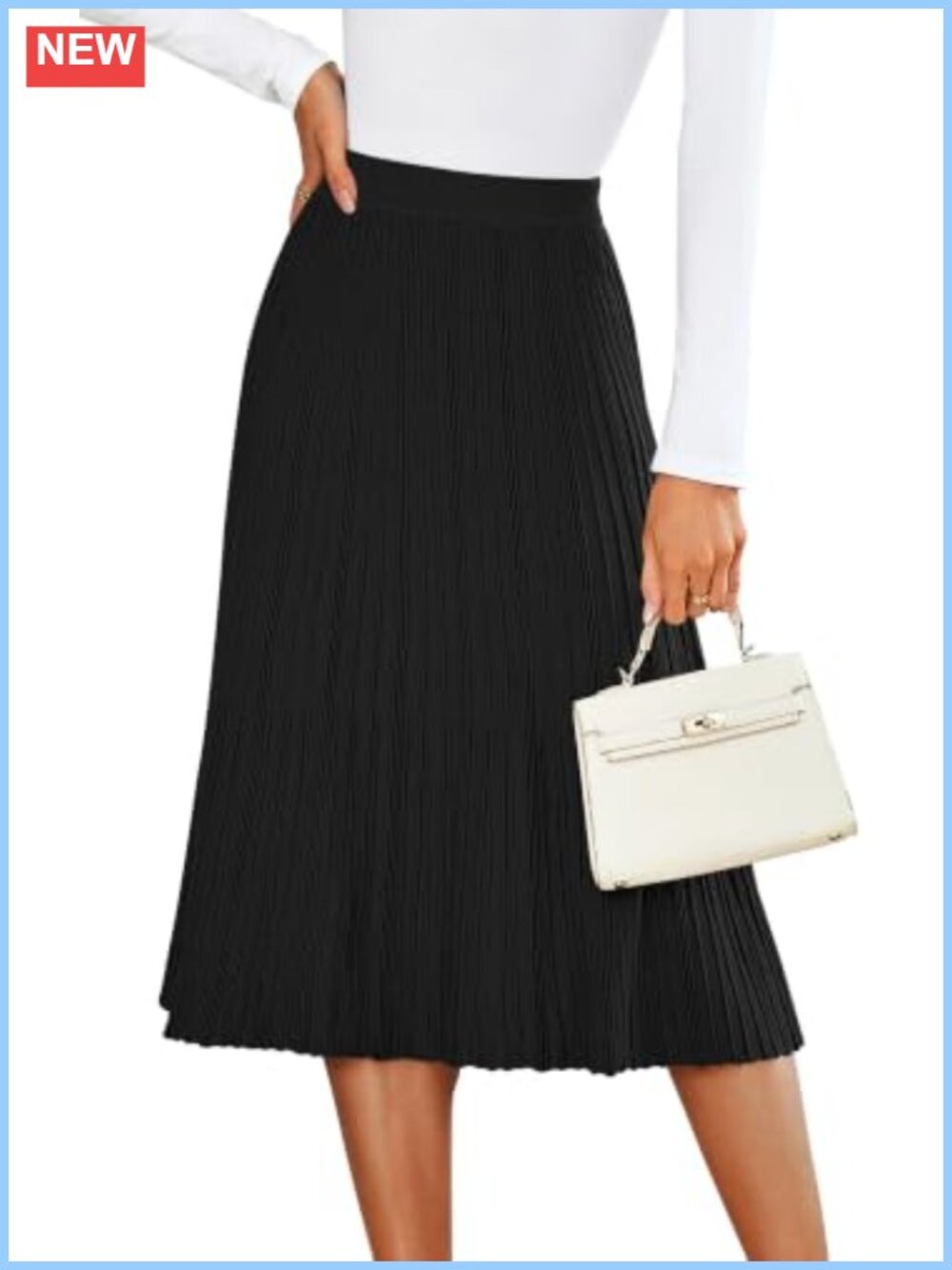High Waisted Knit A Line Midi Skirt Flowy Flare Casual Elegant